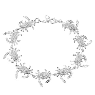 Sterling Silver and Pave Cubic Zirconia Blue Crab Bracelet