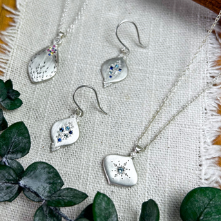 "Raindrop" Sapphire and Diamond Earrings in Sterling Silver