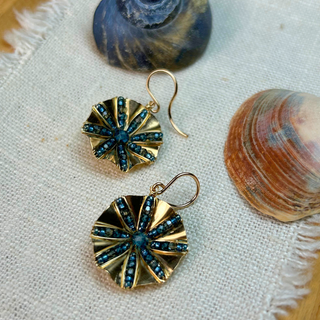 Smokey Sapphire and Quartz Ruffle Gold Earrings