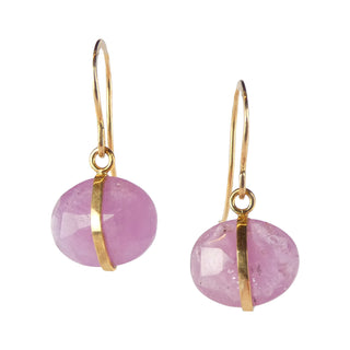 14k Yellow Gold Pink Sapphire Drop Earrings