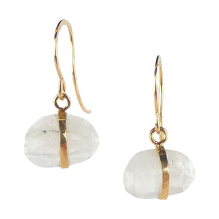 14k Yellow Gold Rainbow Moonstone Drop Earrings