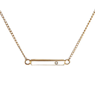 14k Gold 1/2" Bar with 1mm White Diamond Necklace