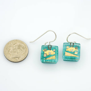 Aqua Golden Phase Cube Earrings