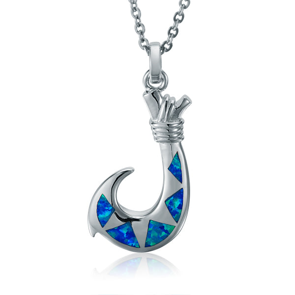 Opal and Sterling Silver Fish Hook Pendant Necklace