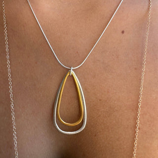 Large Double Tear Necklace in Silver, Vermeil or Mixed