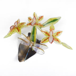 'Green Orchids and Dragonfly' | Wall Sculpture