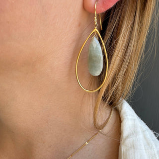 Large Open Teardrop Aquamarine Earrings Silver or Vermeil