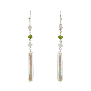 Long Pearl and Tourmaline Earrings