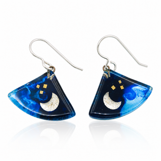 Blue Moon Fans Dangle Earrings in Argentium Silver