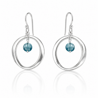 Sterling Silver Circle with Blue Topaz Drop Earrings