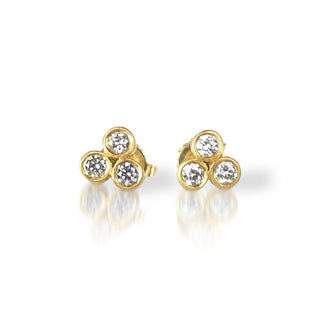 Triple Diamond Stud Earrings in 18k Gold