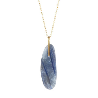 Elongated Blue Sapphire Drop on 14k Gold Necklace