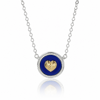 Gold Heart Charm Necklace with Lapis and Sterling Silver