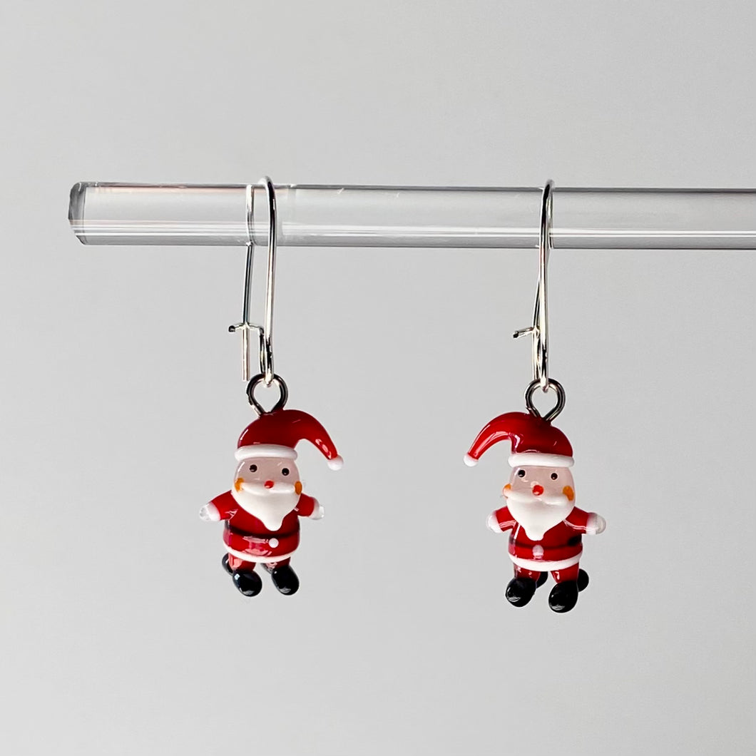 Mini Glass Santa Earrings