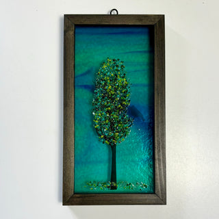 4x8 Fused Glass Framed Seasonal Cardinal in a Tree