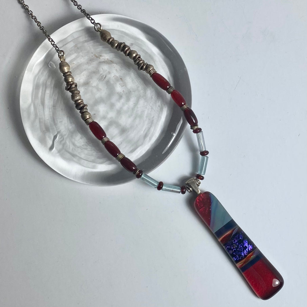 Red Fused Dichroic Glass and Bead Necklace