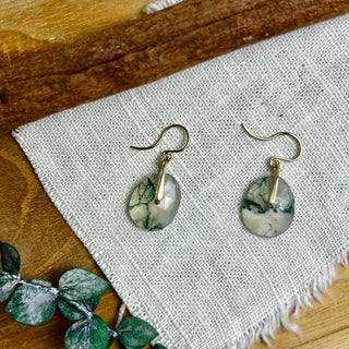 Moss Agate Earrings with 14k-Gold Hand-Forged Bail