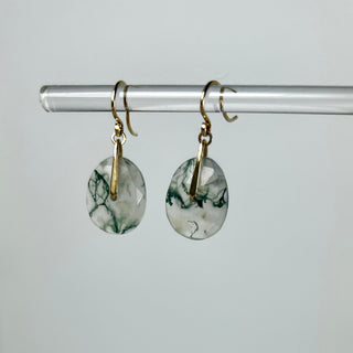 Moss Agate Earrings with 14k-Gold Hand-Forged Bail