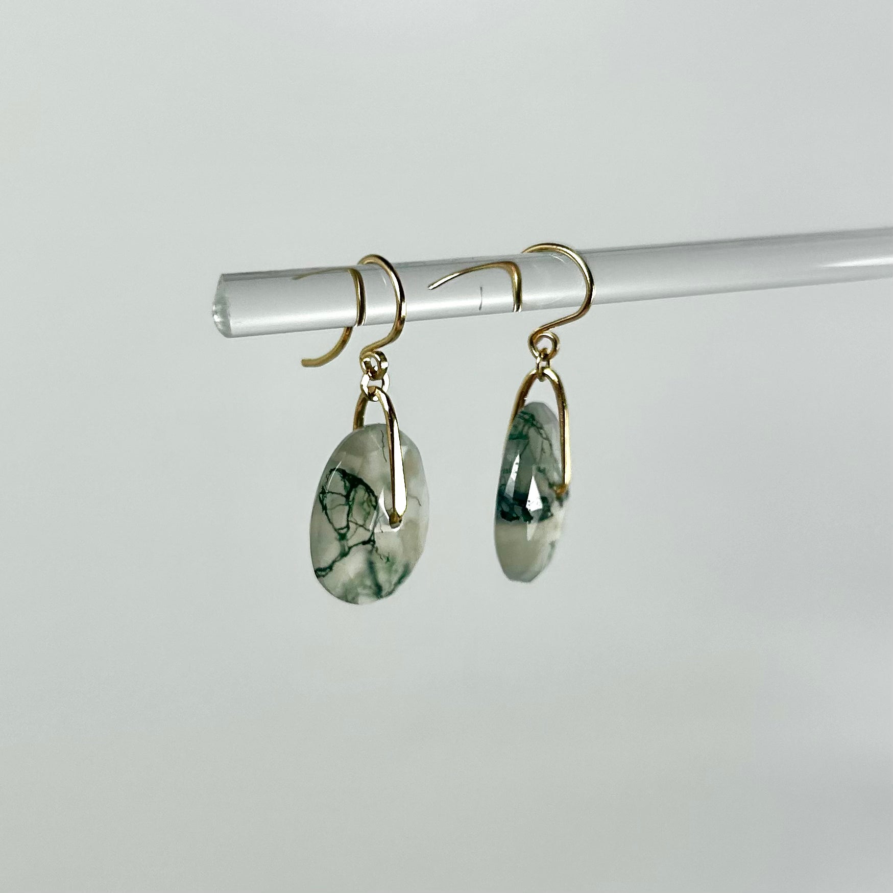 Moss Agate Earrings with 14k-Gold Hand-Forged Bail – The