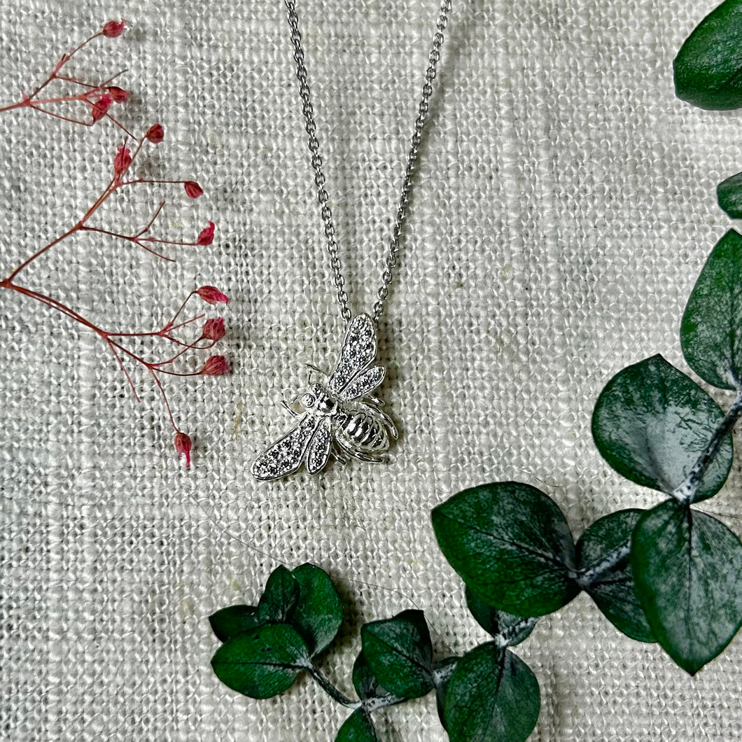 Sterling Silver Bee Necklace With Cubic Zirconia