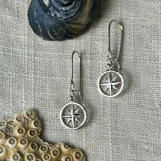 Sterling Silver Compass Rose Shackle Earrings