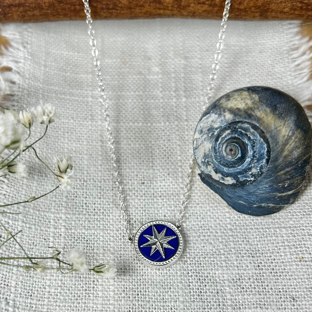 Compass Rose Pendant with Lapis and Sterling Silver
