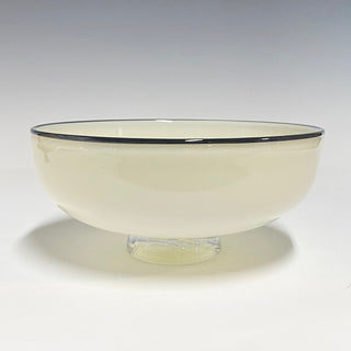 Ivory with Black Lip Wrap Low Bowl