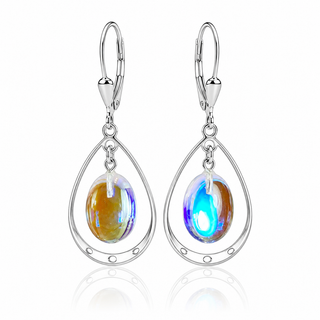Dichroic Oval With Loop Earrings