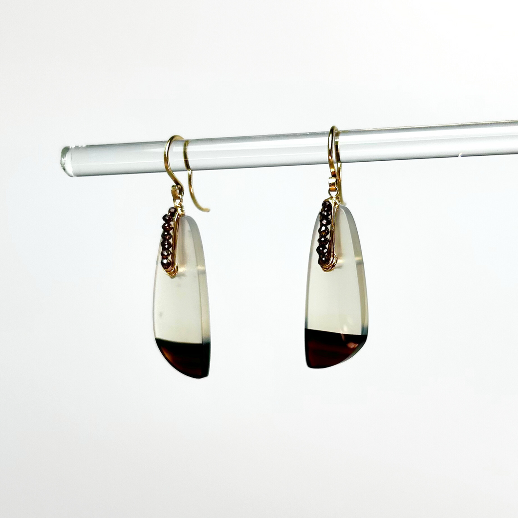 Montana Agate Earrings with Chocolate Diamonds and 14k Gold Wire Wrap