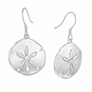 Sterling Silver Sand Dollar Earrings with Cubic Zirconia
