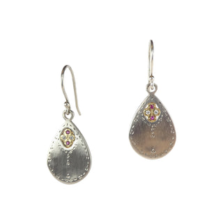 "Secret Garden" Ruby and Diamond Drop Earrings in 18k Gold and Silver