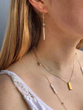 Long Pearl and Tourmaline Earrings