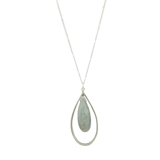 Large Open Teardrop Aquamarine Necklace Silver or Vermeil