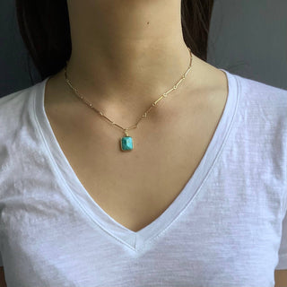 Faceted Turquoise Rectangle Necklace in Silver or Vermeil