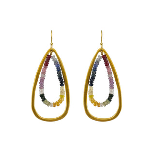 Tear w. Multi Sapphire Earrings in Silver or Vermeil