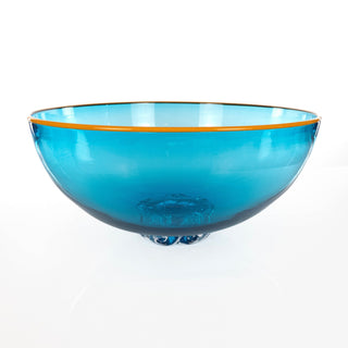 Transparent Turquoise Low Bowl With Orange Lip Wrap