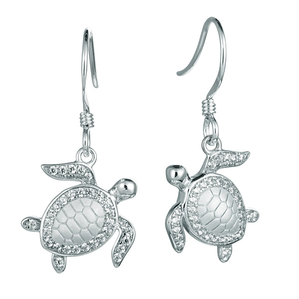 Sterling Silver Pave CZ Sea Turtle Earrings