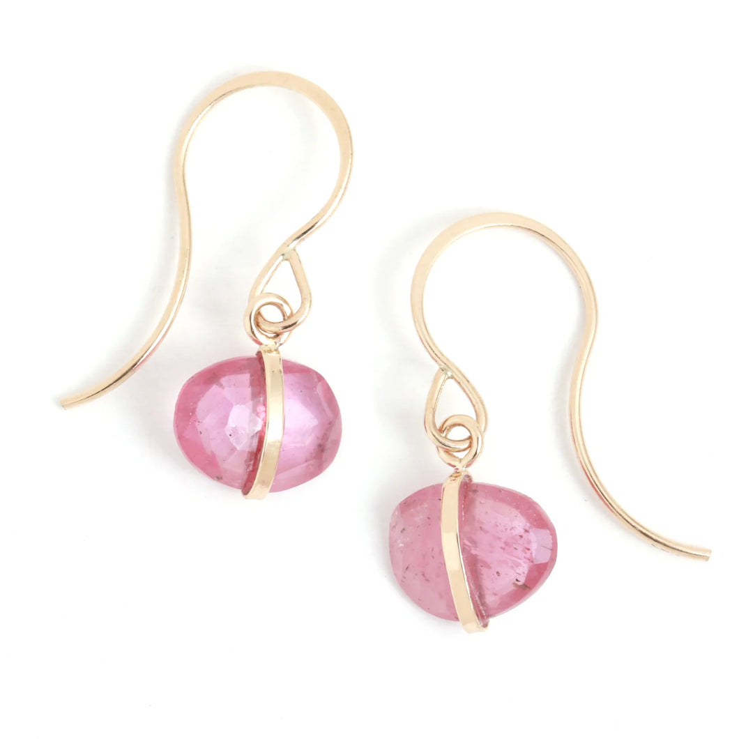 14k Yellow Gold Pink Sapphire Drop Earrings