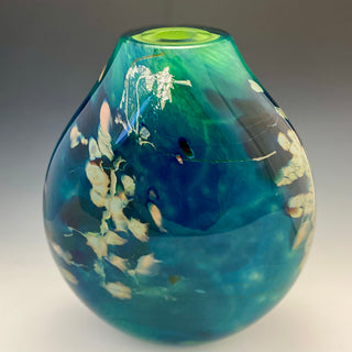 Atlantis Blue Green and Silver Flat Vase