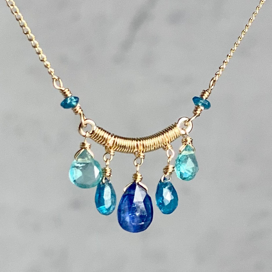 Blue Semiprecious Stone Station Necklace