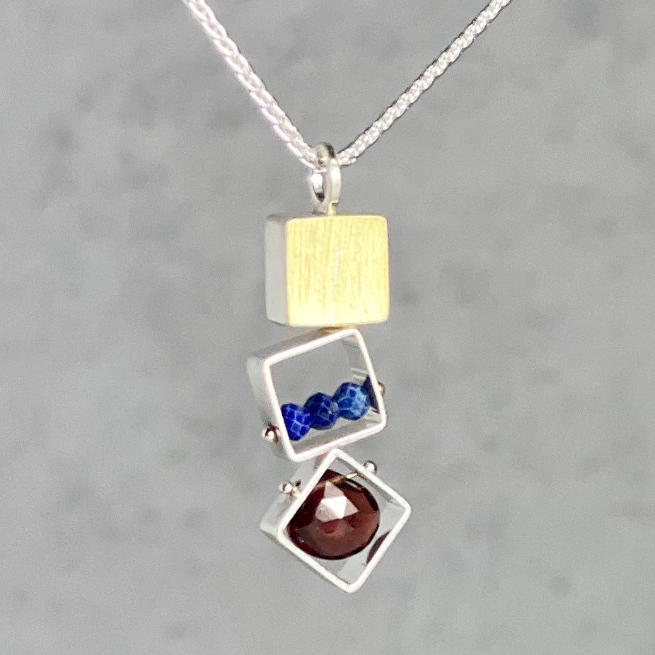 Three Small Squares with Lapis and Garnet