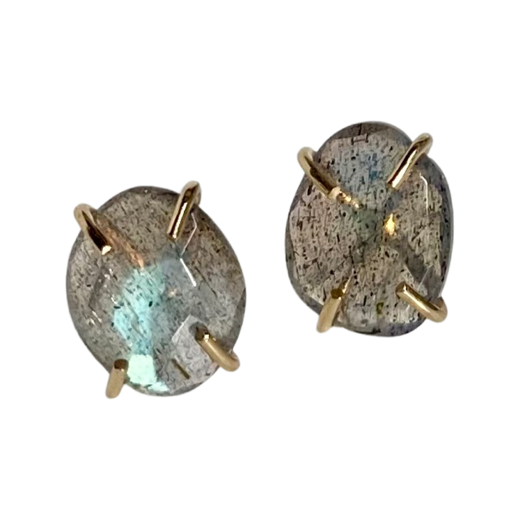 14k Yellow Gold Labradorite Post Earrings