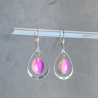 Dichroic Oval With Loop Earrings
