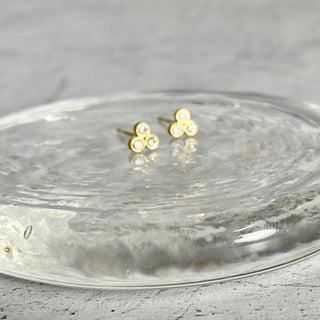 18k Triple Diamond Stud Earrings with 2 Point Diamonds
