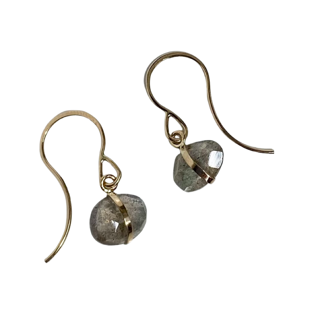 14k Yellow Gold Labradorite Drop Earrings