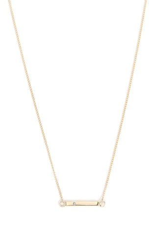 14k Gold 1/2" Bar with 1mm White Diamond Necklace