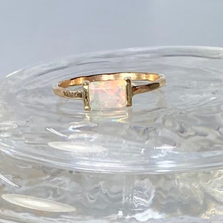 14k Gold Bar Baguette Welo Ethiopian Opal Ring