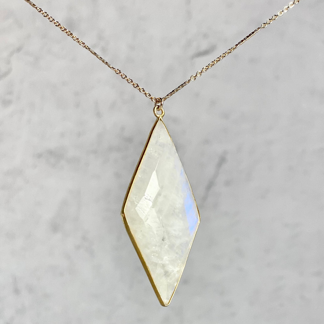 Diamond Shaped Moonstone Pendant Necklace