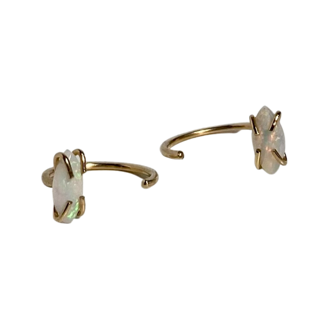 14k Yellow Gold Marquise Opal Hug Earrings