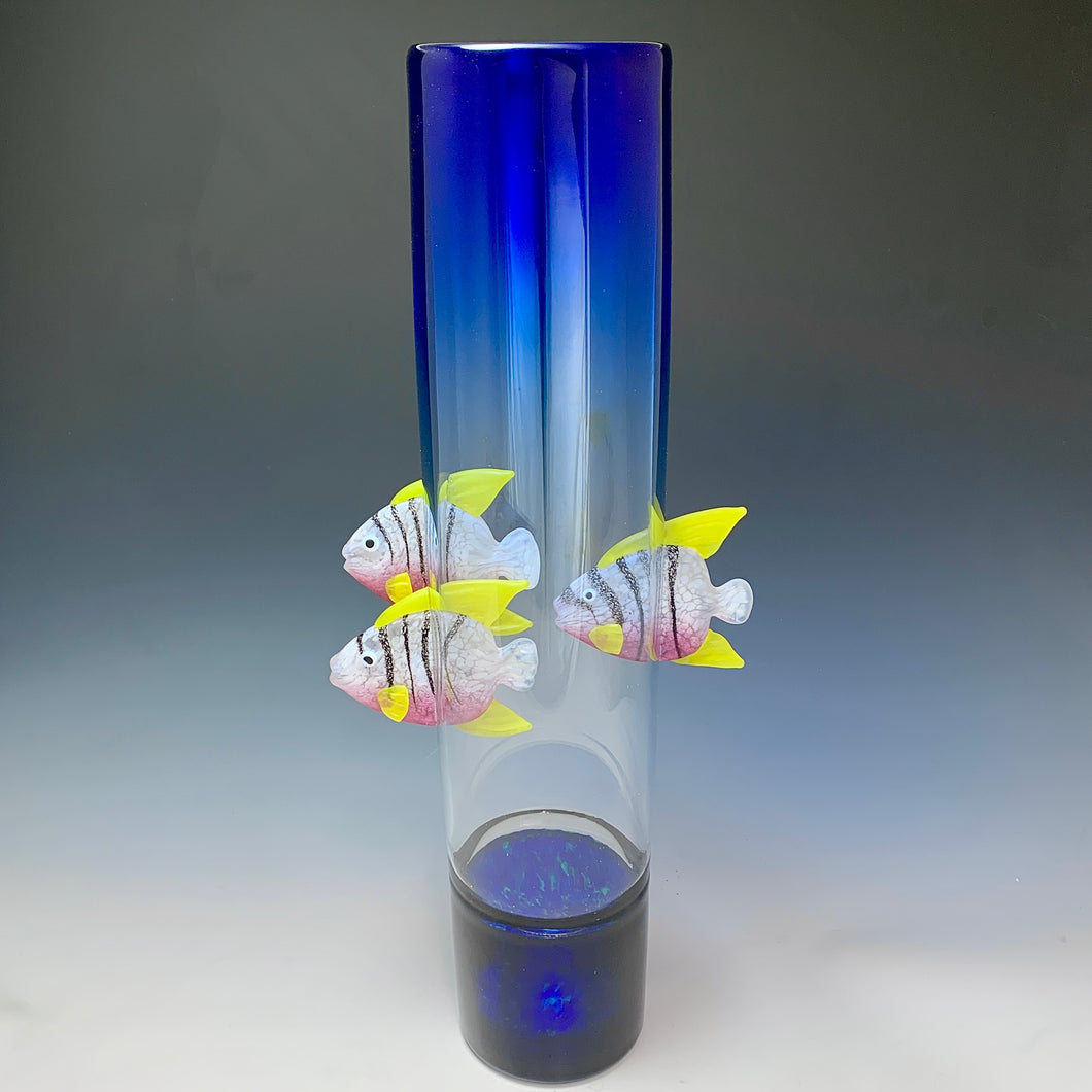 Tall Black and White Fish Vase